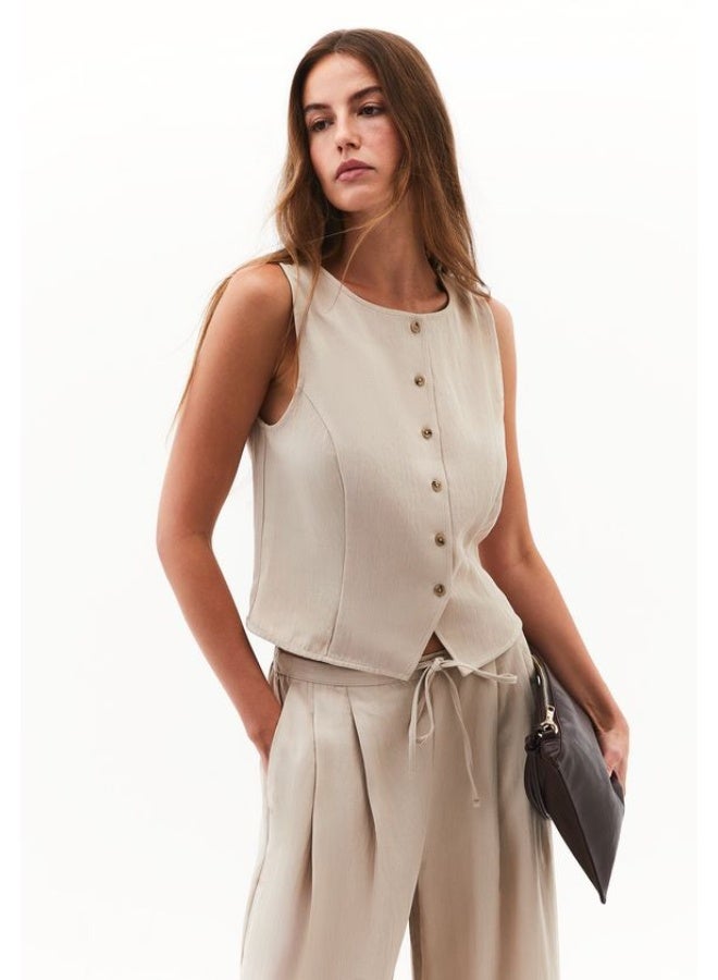 OXXO Button-Detail Vest-Nude - Image 5